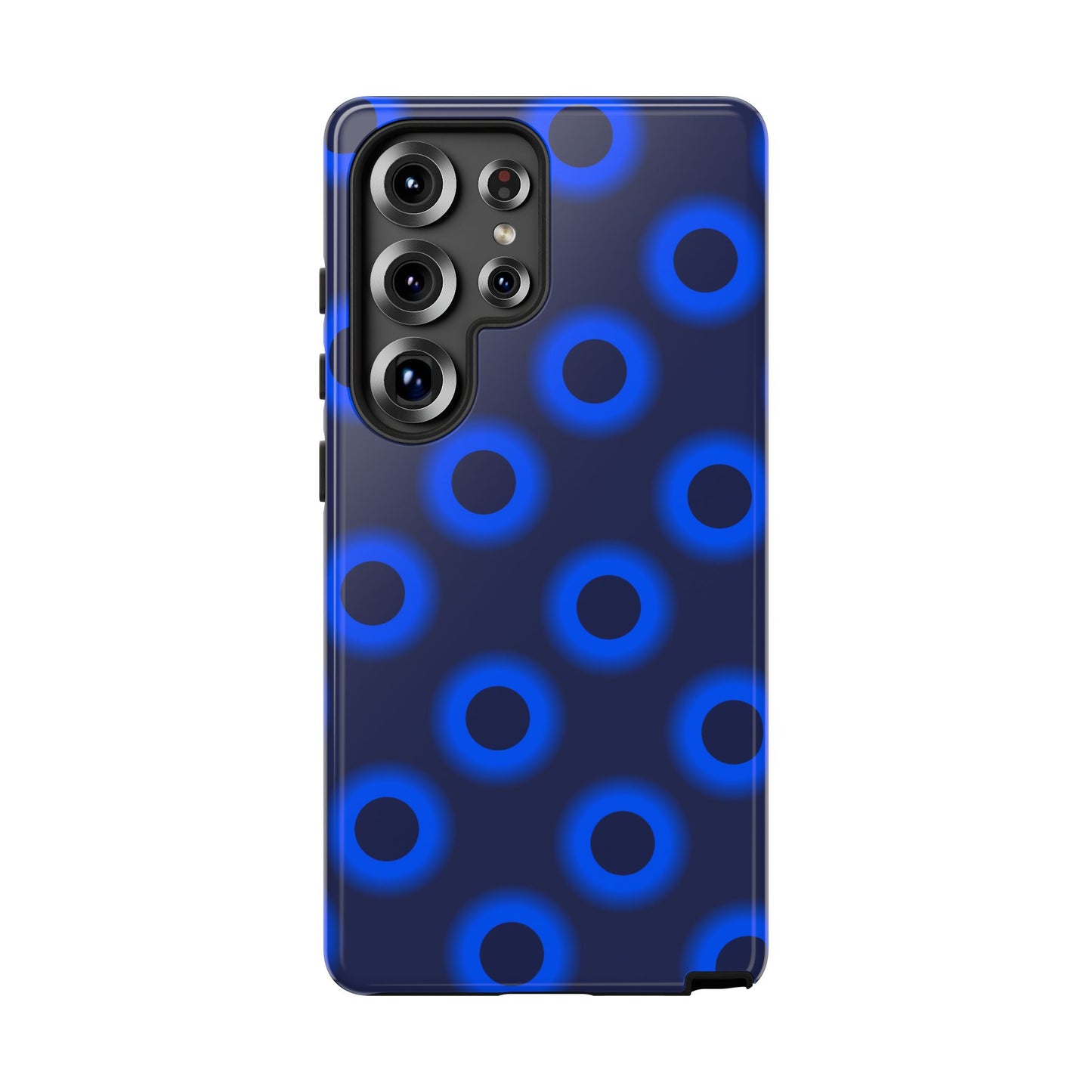 Blue Neon Dot Tough Phone Case — Protective iPhone Cover with Geometric Ring Pattern