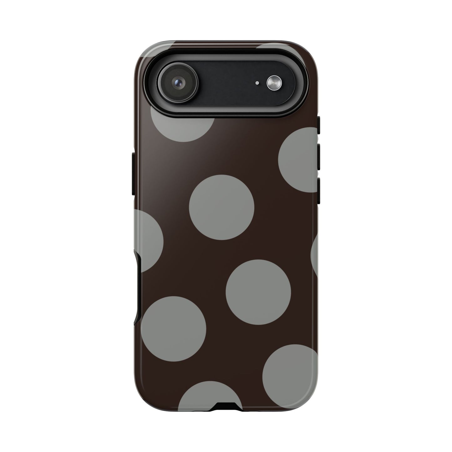 Polka Dot Tough Phone Case – Brown & Gray Retro Dot Protective Cover
