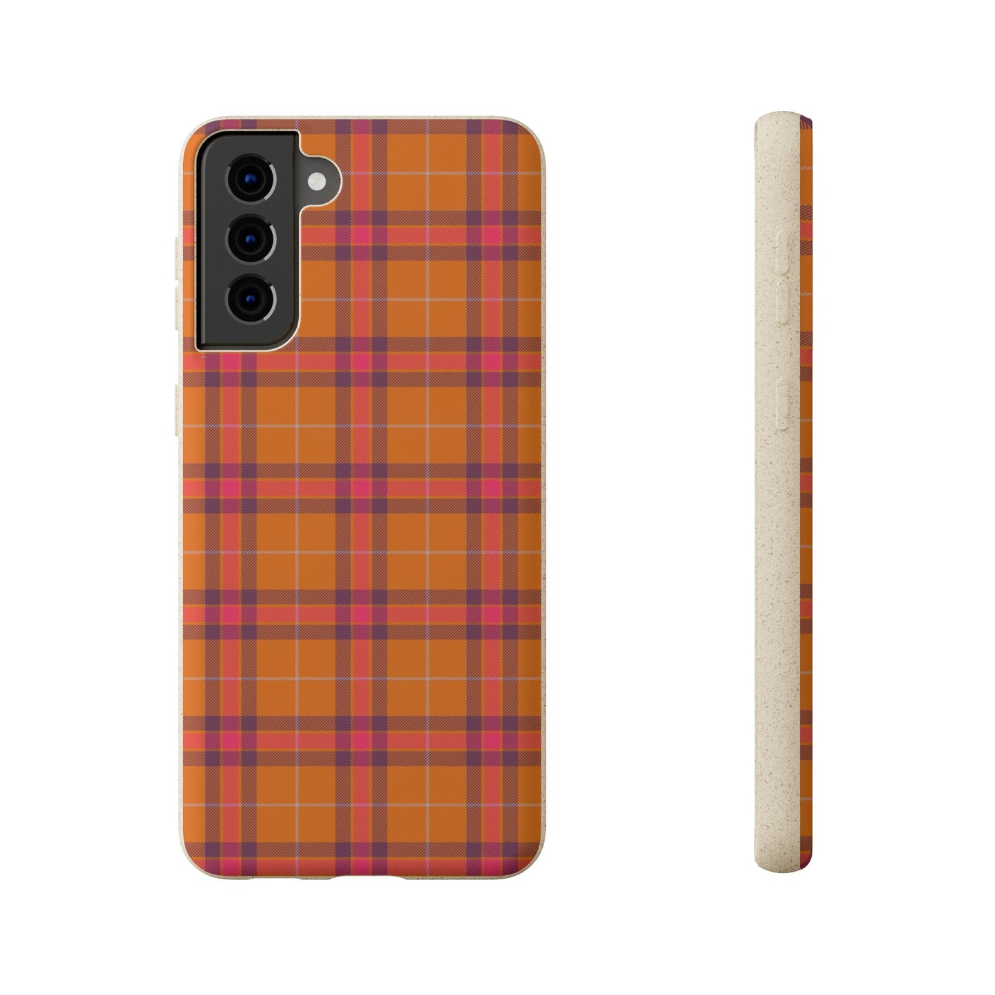 Biodegradable Autumn Orange Plaid Eco-Friendly Phone Cover for Apple iPhone and Samsung Galaxy.