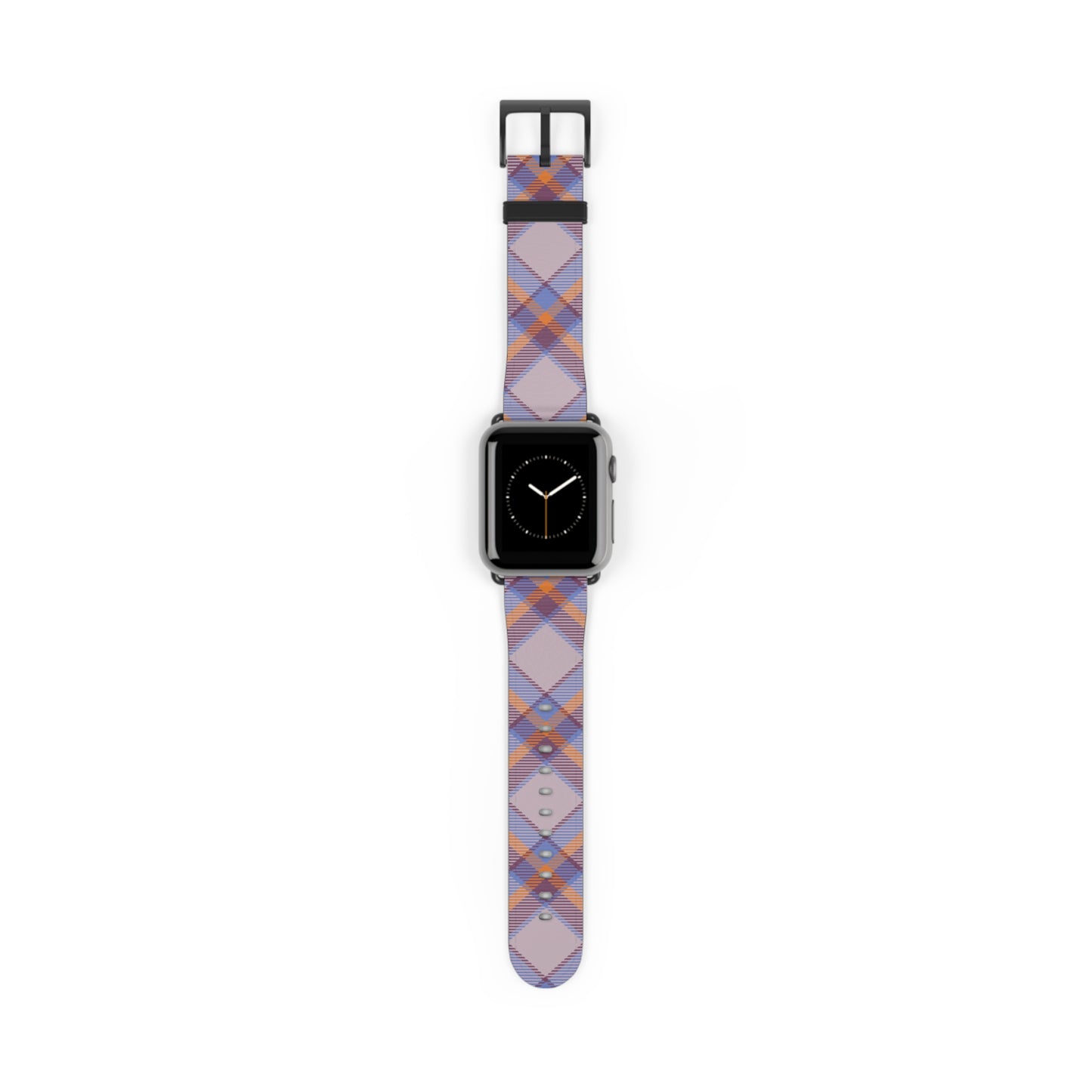 Tartan plaid watch band in orange and green for Apple Watch, stylish gift idea, faux-leather strap with stainless steel buckle