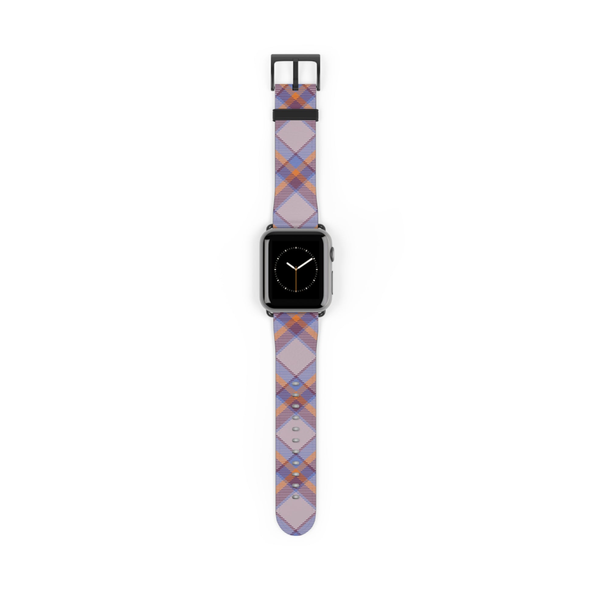 Tartan plaid watch band in orange and green for Apple Watch, stylish gift idea, faux-leather strap with stainless steel buckle