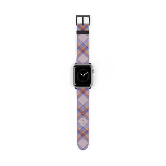 Tartan plaid watch band in orange and green for Apple Watch, stylish gift idea, faux-leather strap with stainless steel buckle