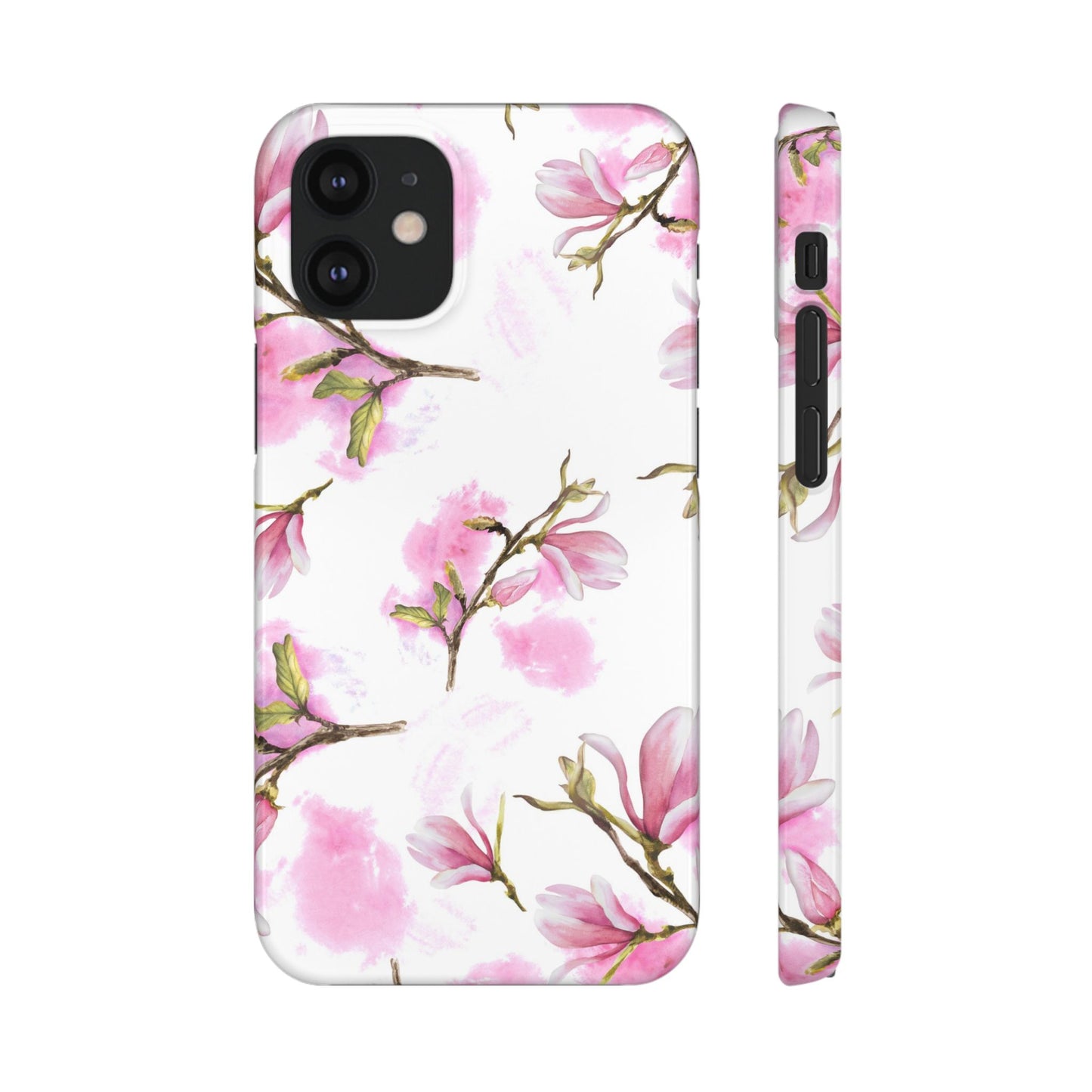 Floral Magnolia Slim Phone Case – Pink Watercolor Snap Case for Apple iPhone and Samsung Galaxy.