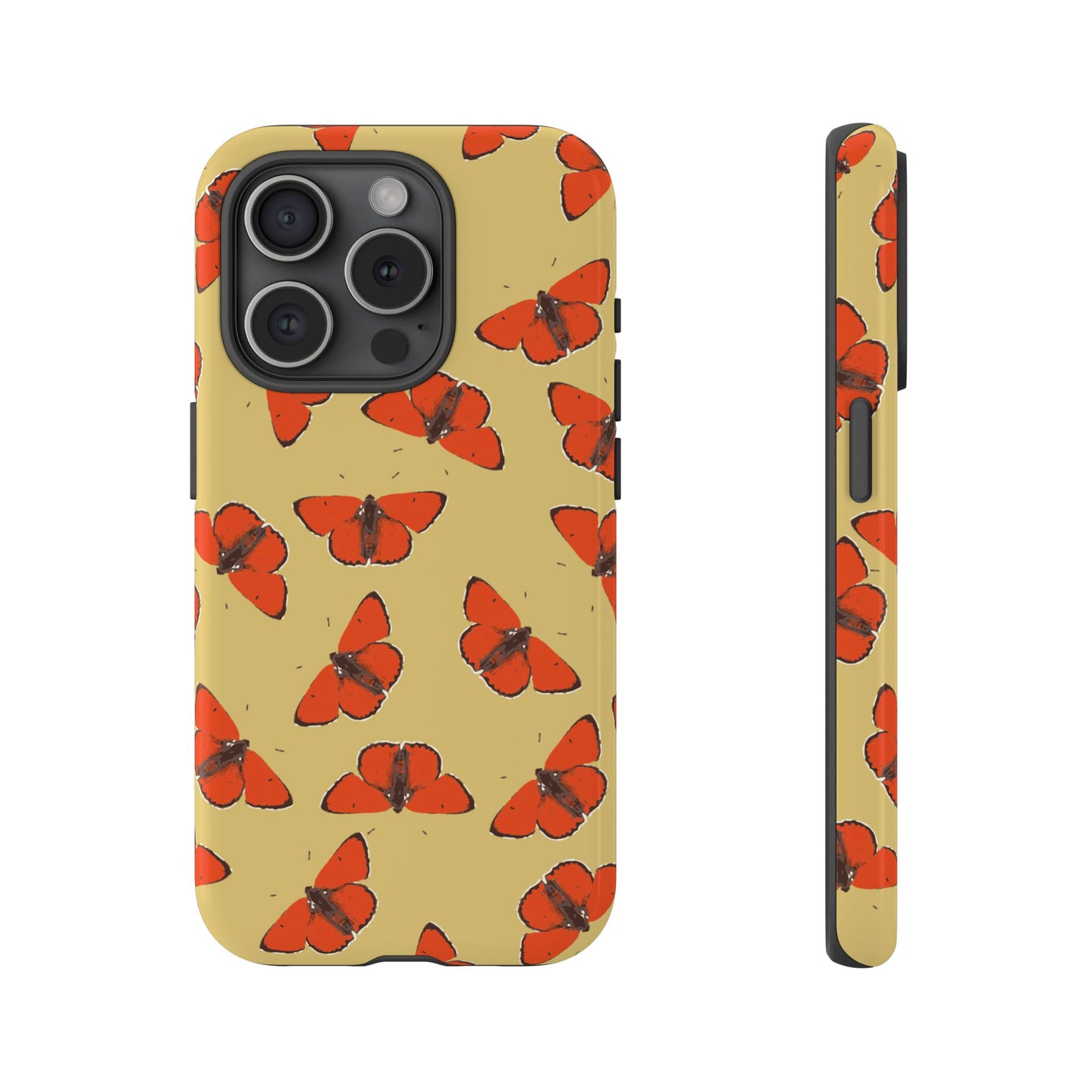 Red Butterfly Pattern Tough Phone Case — Retro Butterflies on Yellow