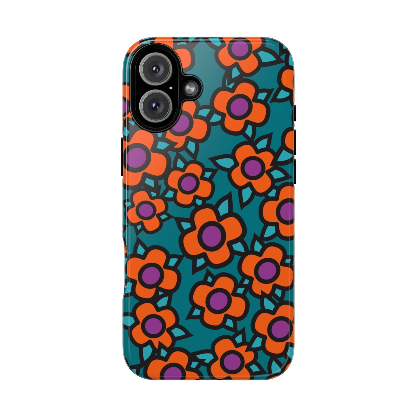 Floral Pop Tough Phone Case — Retro Orange & Teal Flower Pattern