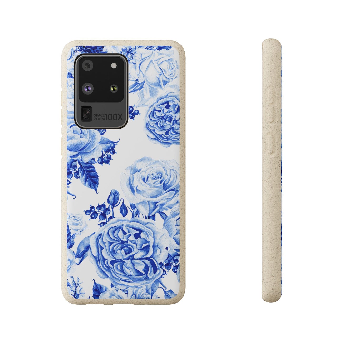 Blue Floral Biodegradable Eco-Friendly Phone Cover for Apple iPhone and Samsung Galaxy.