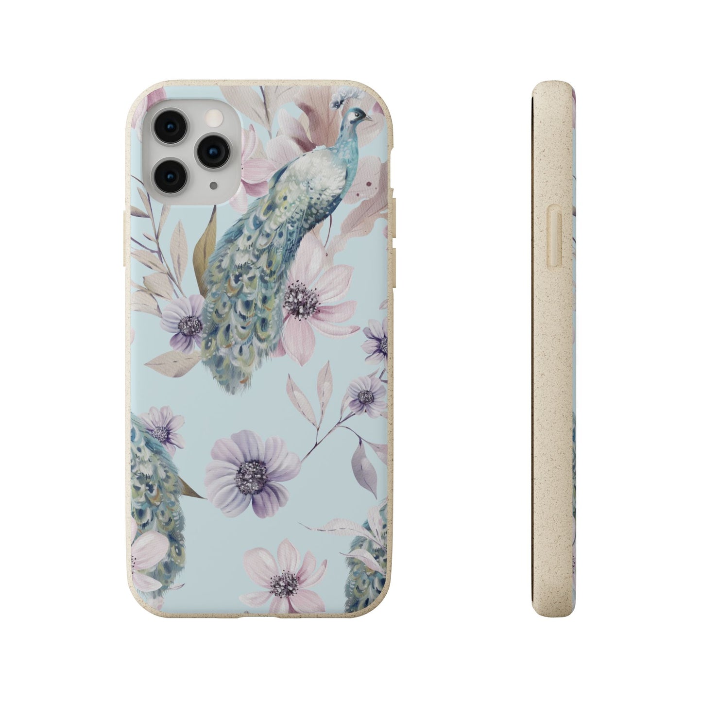 Peacock Floral Biodegradable Phone Case — Eco-Friendly Cover for Apple iPhone and Samsung Galaxy.
