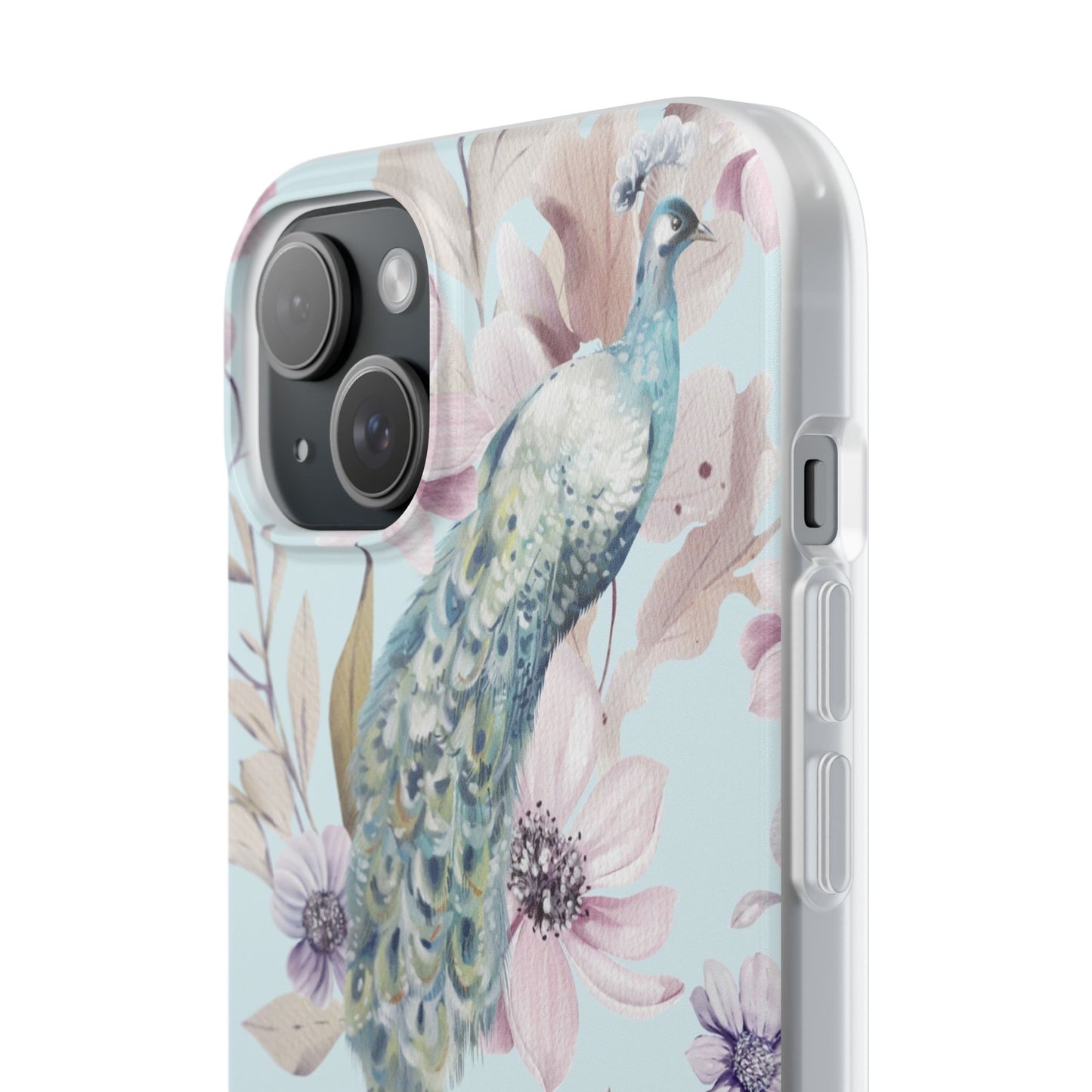 Peacock Floral Phone Case — Pastel Watercolor Bird Slim Case