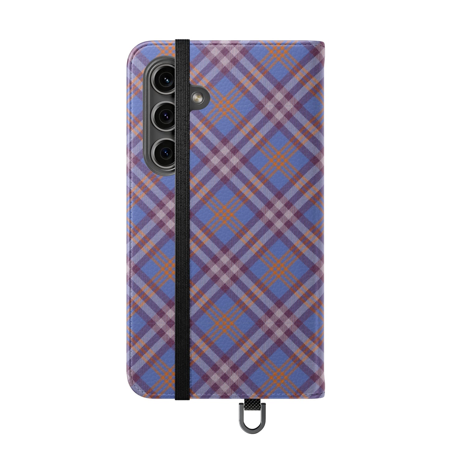 Tartan Flip Phone Case — Violet & Orange Plaid Wallet Cover