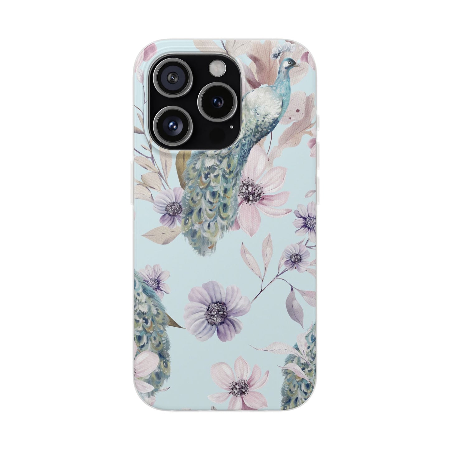 Peacock Floral Phone Case — Pastel Watercolor Bird Slim Case