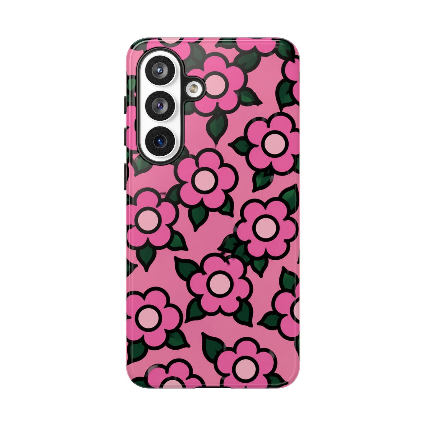 Pink Floral Tough Phone Case — Cute Retro Flower Protective Cover