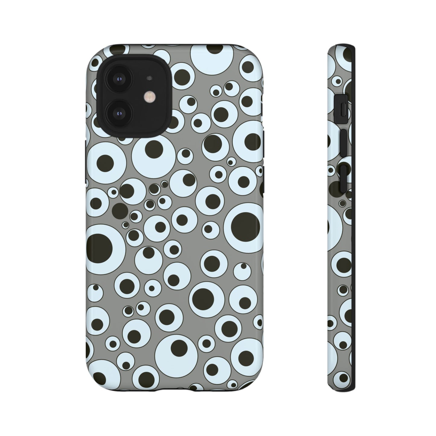 Bubble Pattern Tough Phone Case – Grey Retro Polka-Dot Design