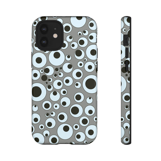 Bubble Pattern Tough Phone Case – Grey Retro Polka-Dot Design