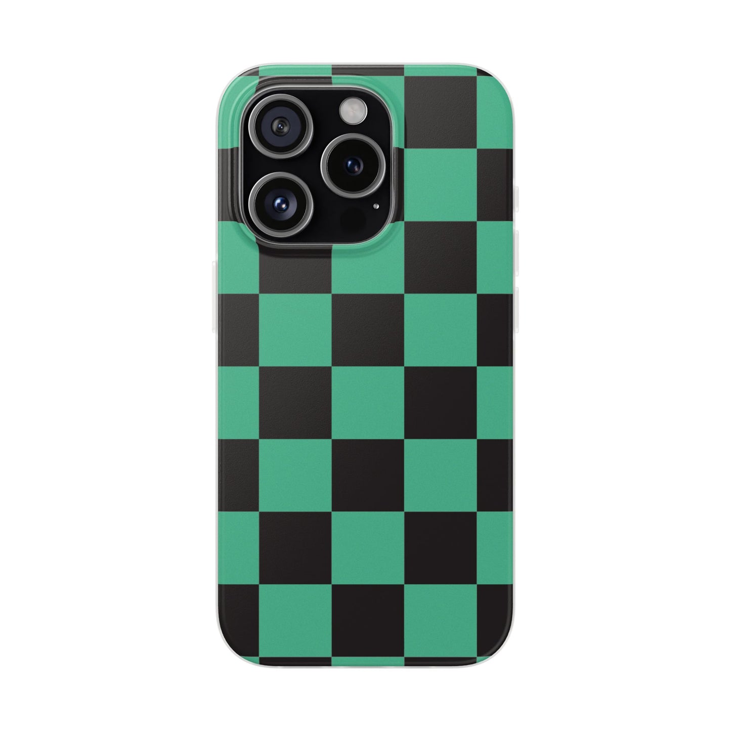 Tanjiro Checkerboard Green and Black Flexi Phone Case for Apple iPhone and Samsung Galaxy.