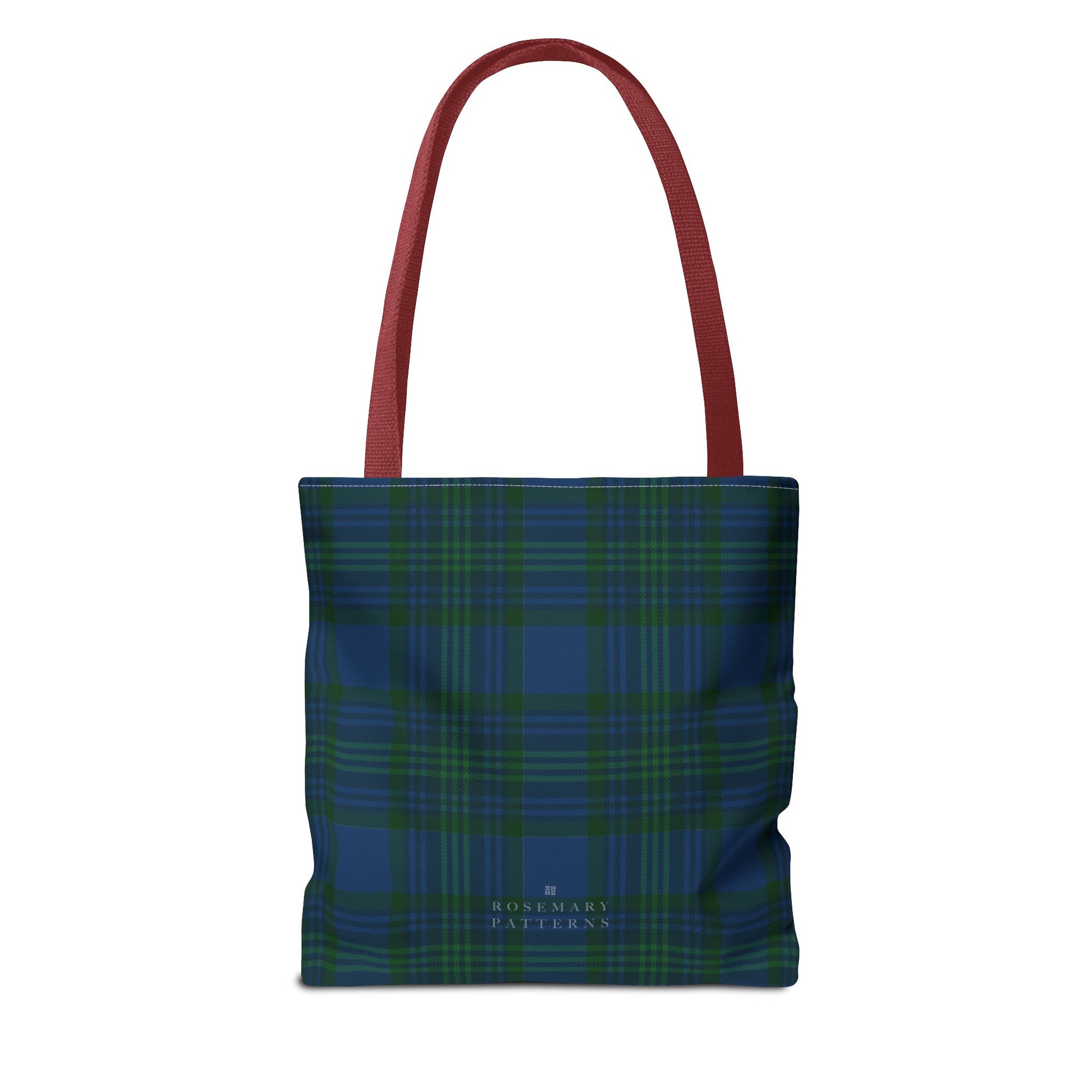 Tartan plaid tote bag in blue and green, eco friendly reusable market tote with Scottish pattern, cotton handles