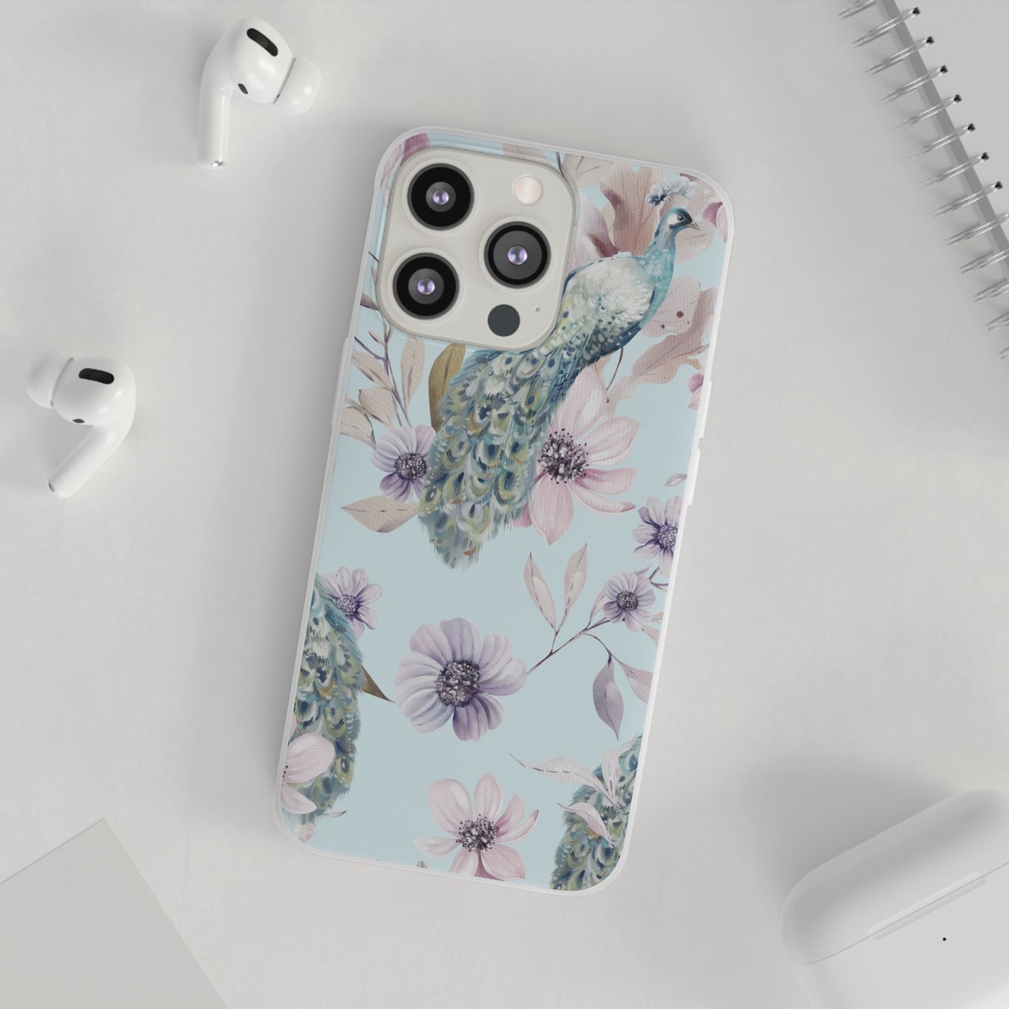 Peacock Floral Phone Case — Pastel Watercolor Bird Slim Case