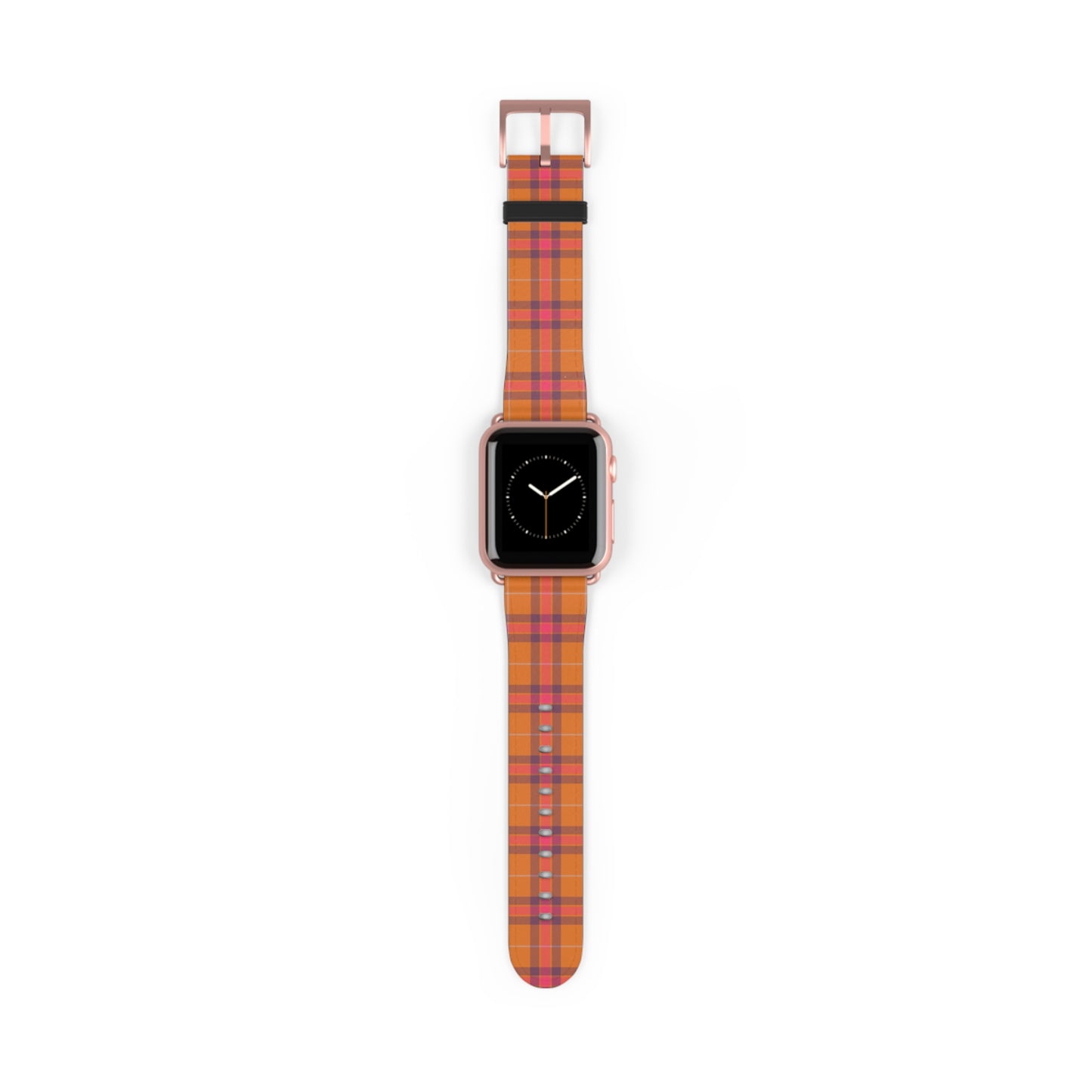 Orange plaid watch band for Apple Watch, autumn tartan strap, cozy accessory with stainless steel buckle, fall style