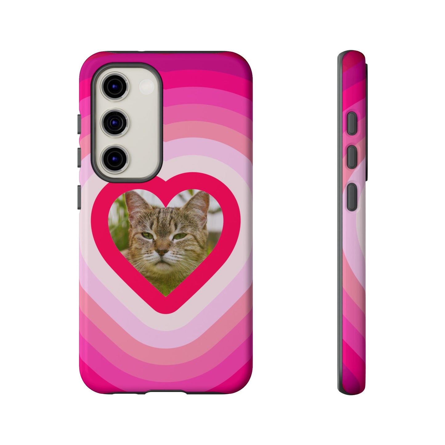 Single Image Personalised  Heart Photo Phone Case – Pink Gradient Love Tough Case for Apple iPhone, Samsung Galaxy and Google Pixel.