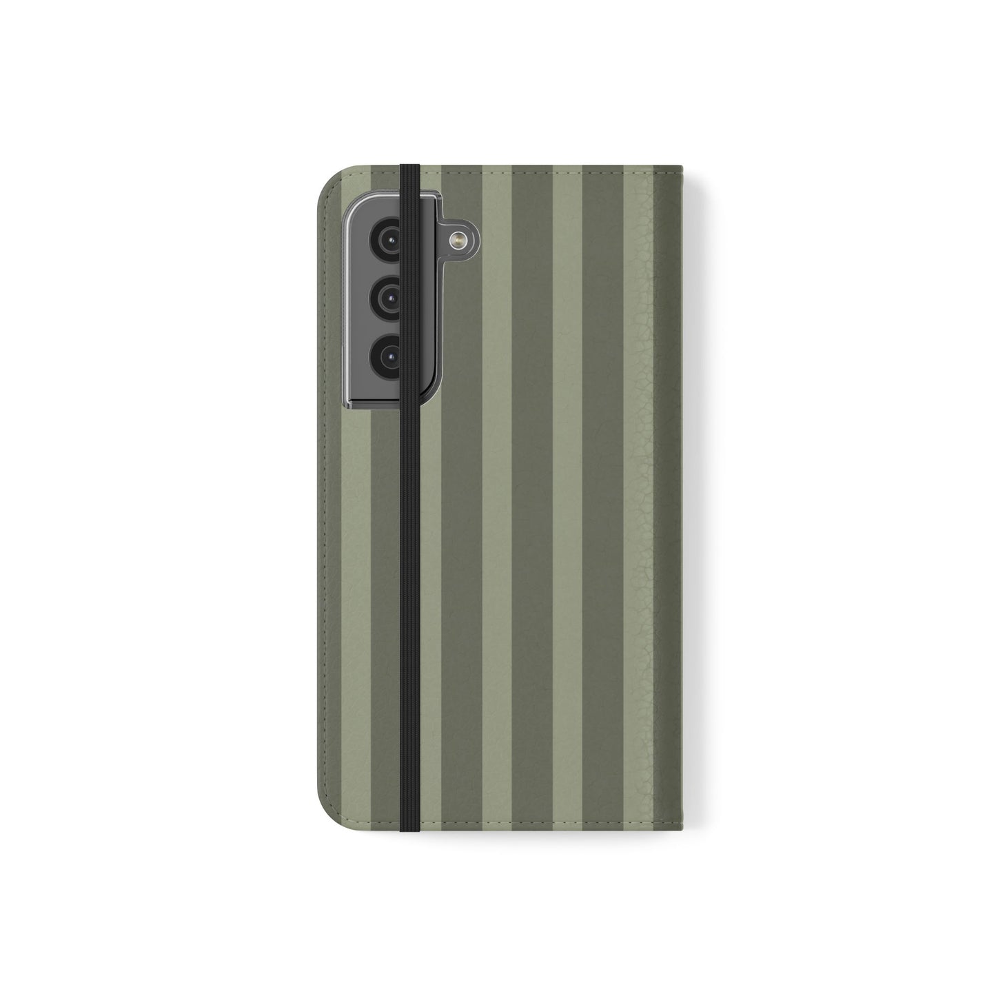 Olive Vertical Stripe Flip Phone Case — Wallet Cover with Card Slots