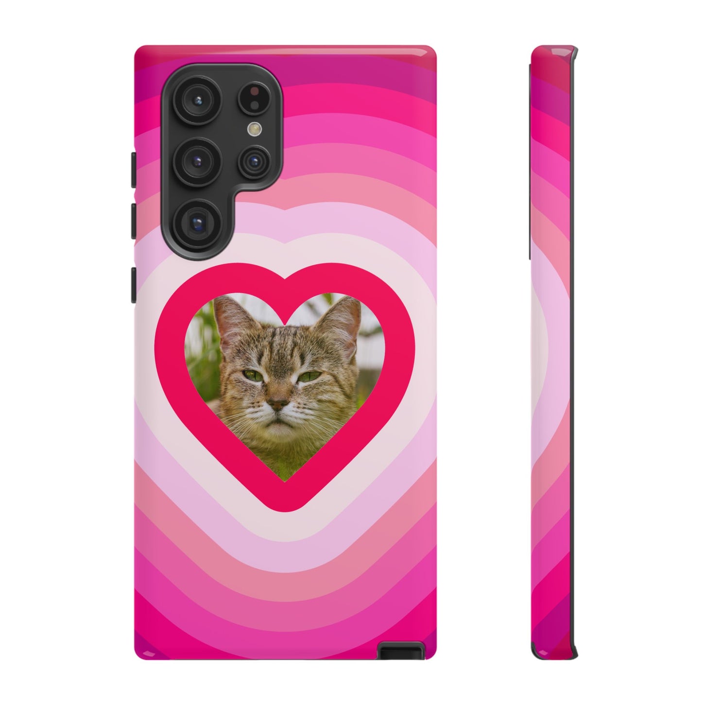 Single Image Personalised  Heart Photo Phone Case – Pink Gradient Love Tough Case for Apple iPhone, Samsung Galaxy and Google Pixel.