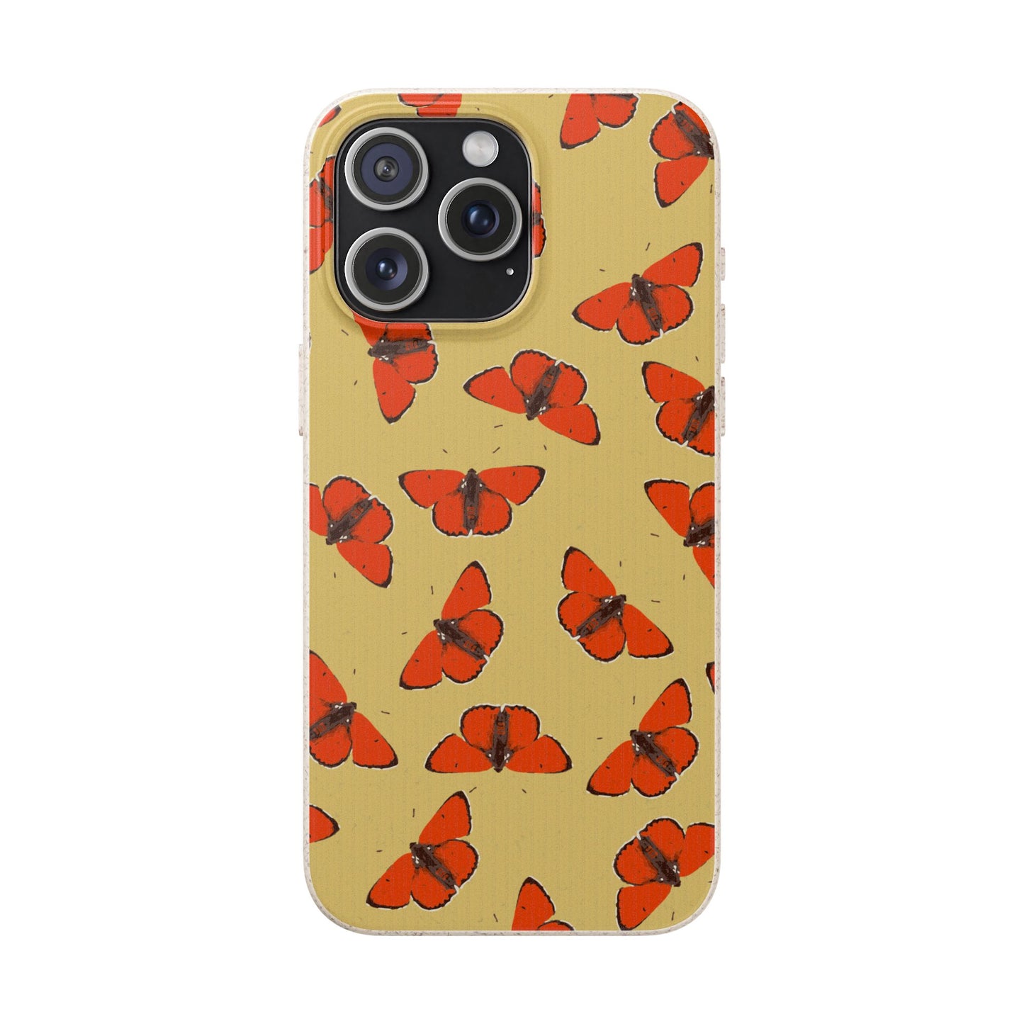 Biodegradable Retro Red Butterfly Pattern Phone Case for Apple iPhone and Samsung Galaxy.