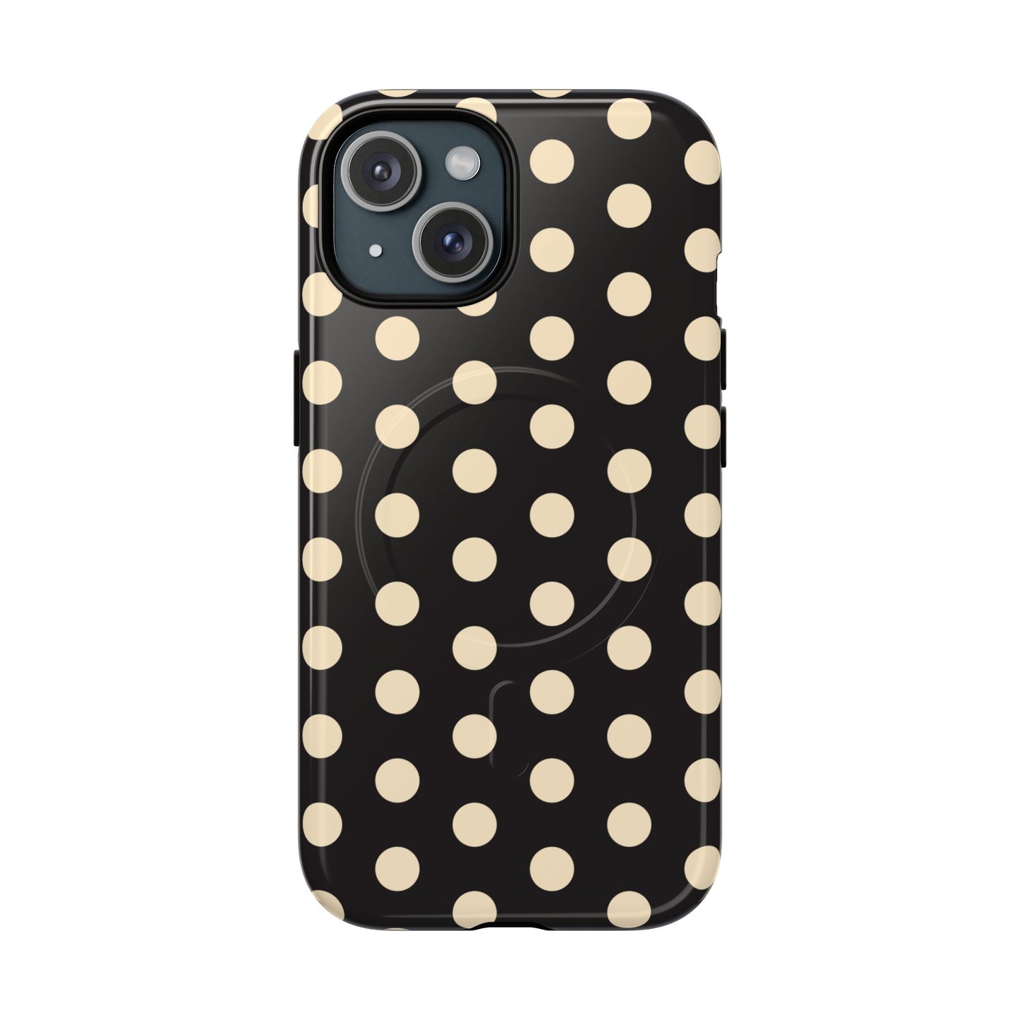Polka Dot Magnetic Phone Case – Black & Cream Retro Spot Pattern