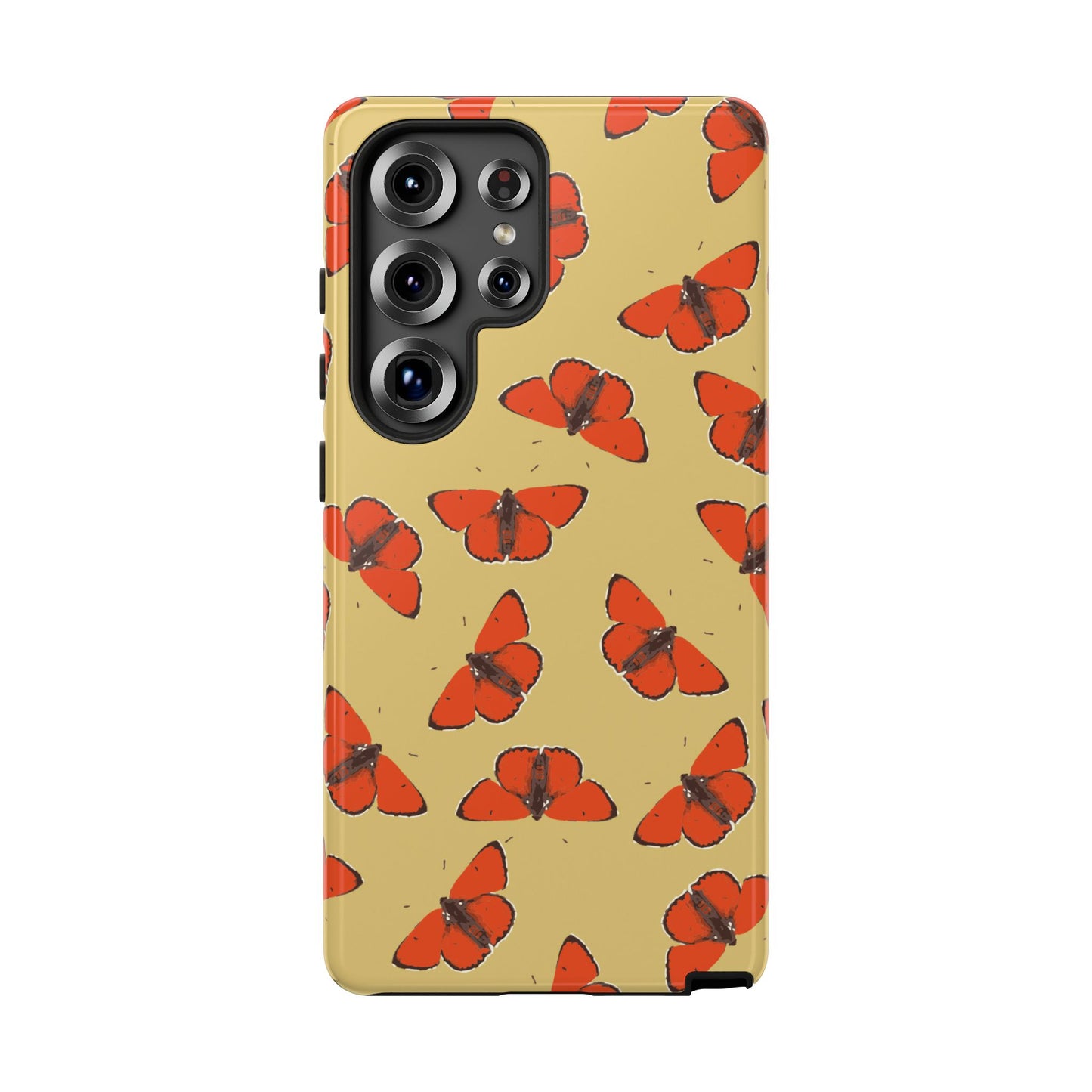 Red Butterfly Pattern Tough Phone Case — Retro Butterflies on Yellow