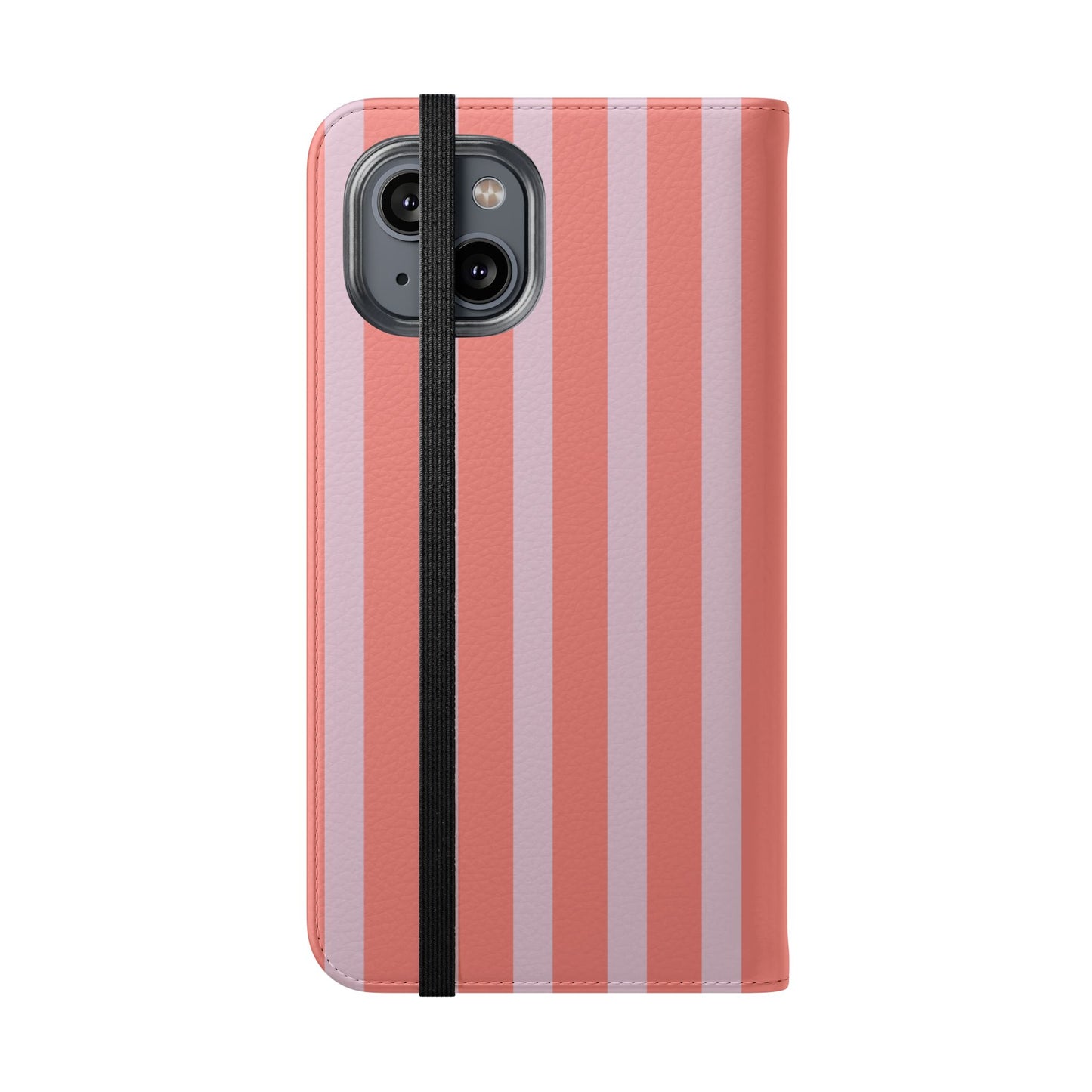 Striped Flip Phone Case — Pink & Coral Vertical Stripe Wallet Cover