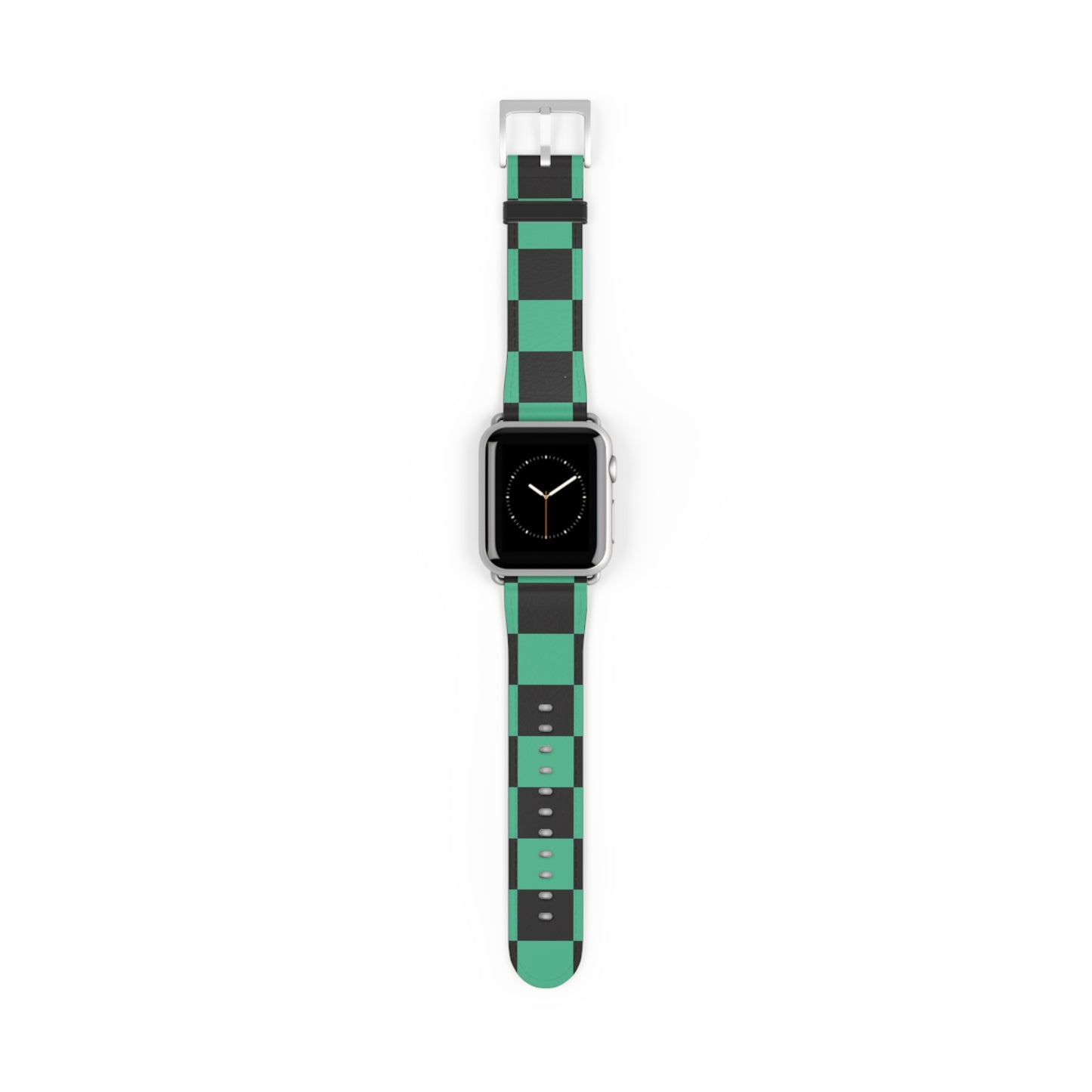 Tanjiro Apple Watch band with black and green chequered pattern, luxury faux-leather strap, fashion accessory