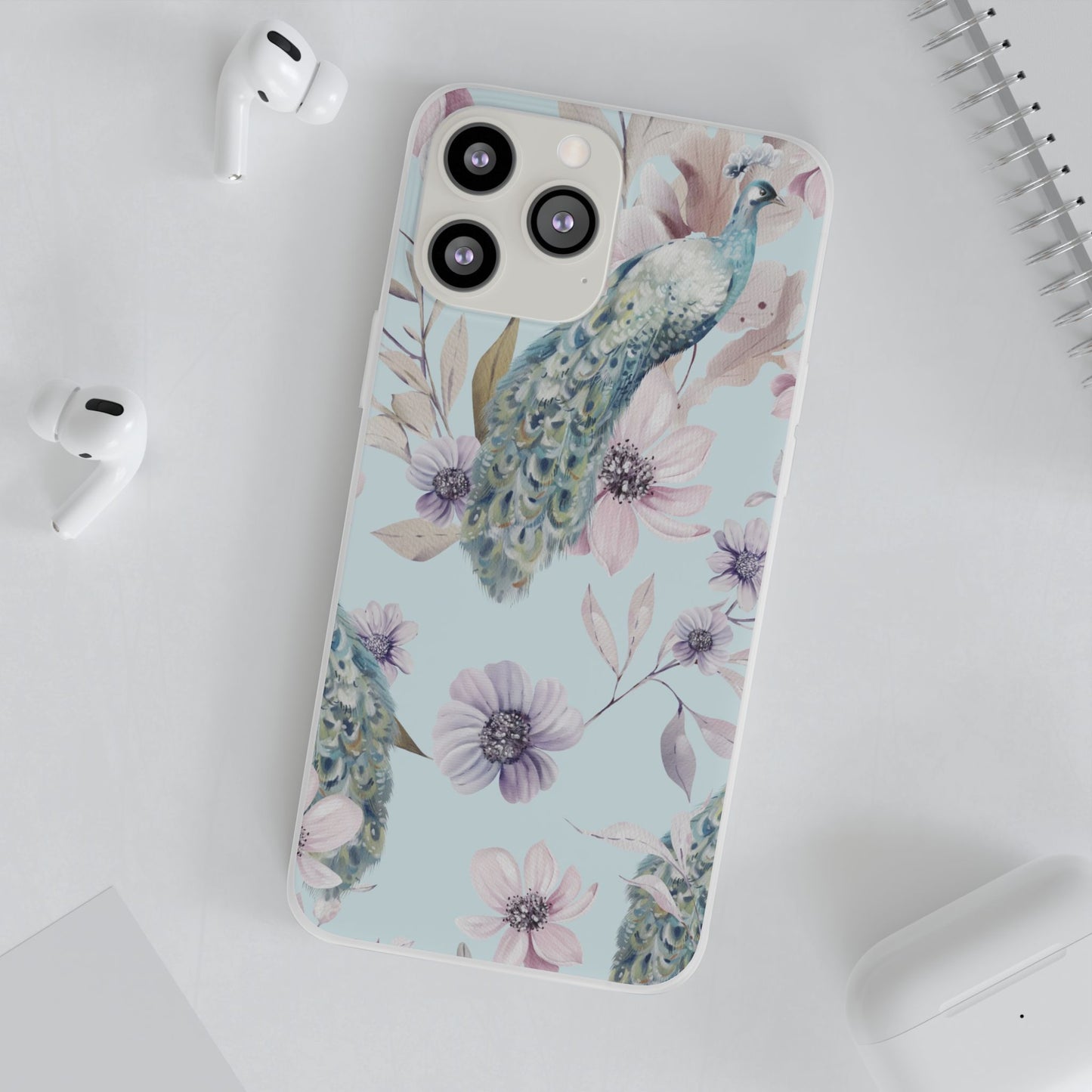 Peacock Floral Phone Case — Pastel Watercolor Bird Slim Case