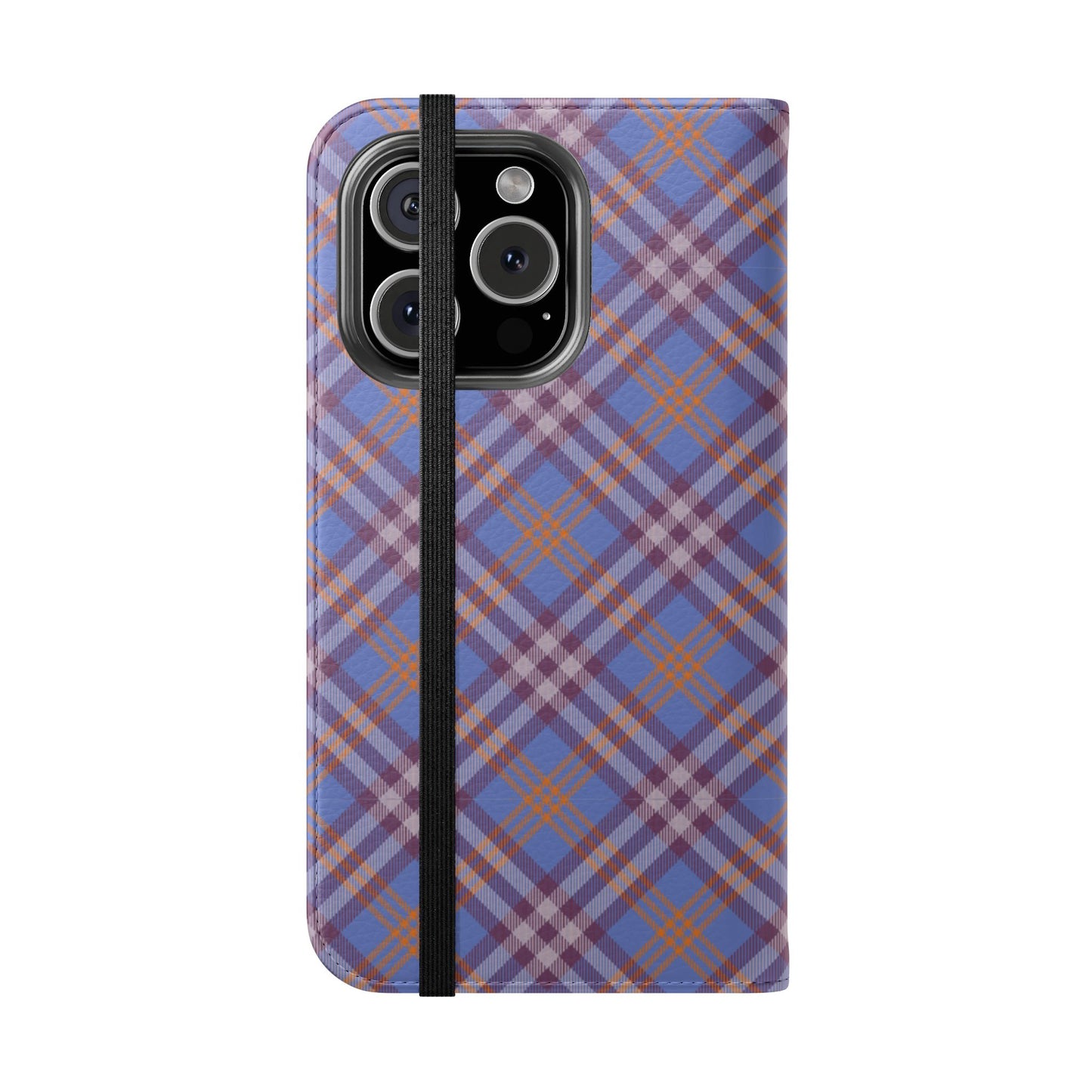 Tartan Flip Phone Case — Violet & Orange Plaid Wallet Cover