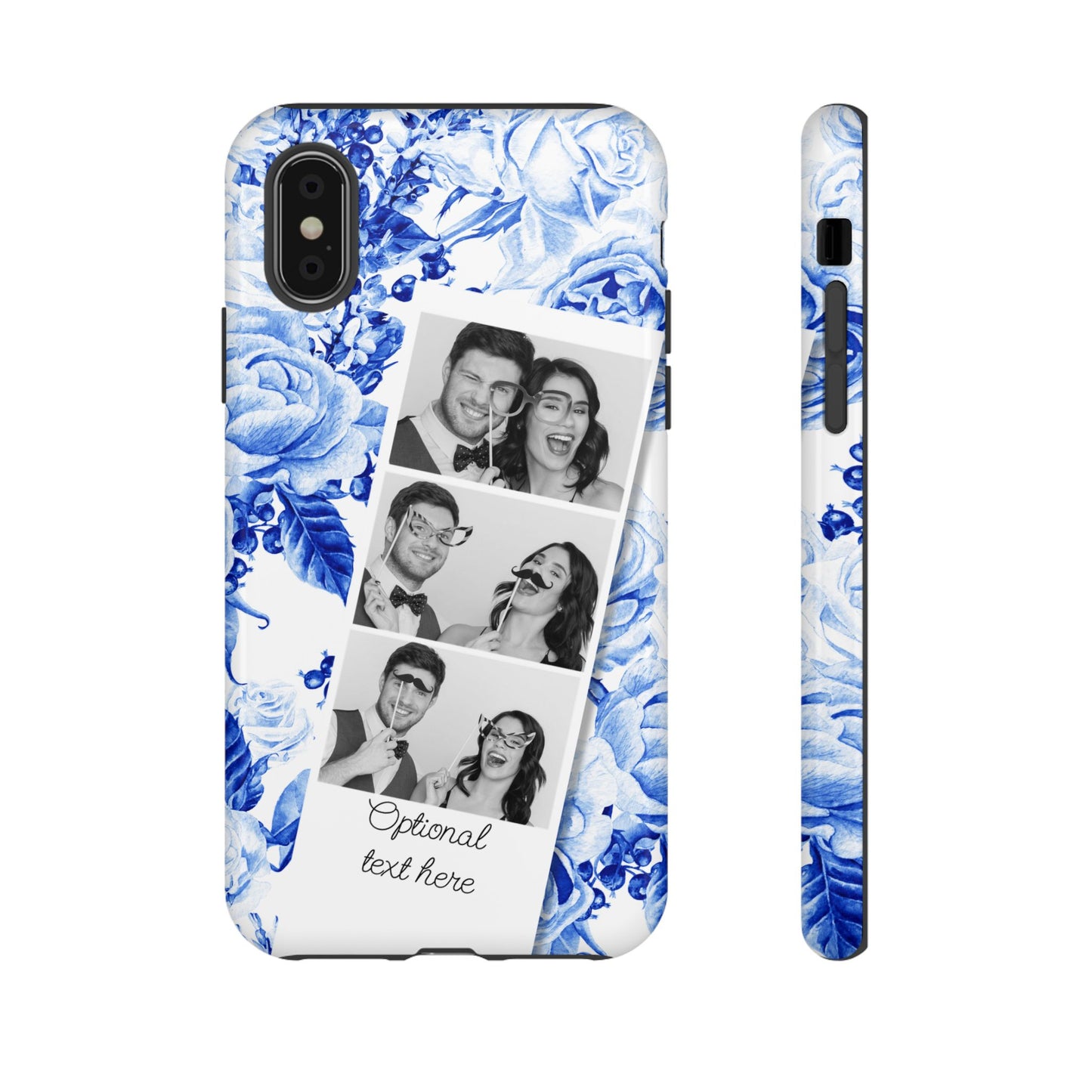 Three Photo Personalised Blue Floral Image Strip Custom Phone Case