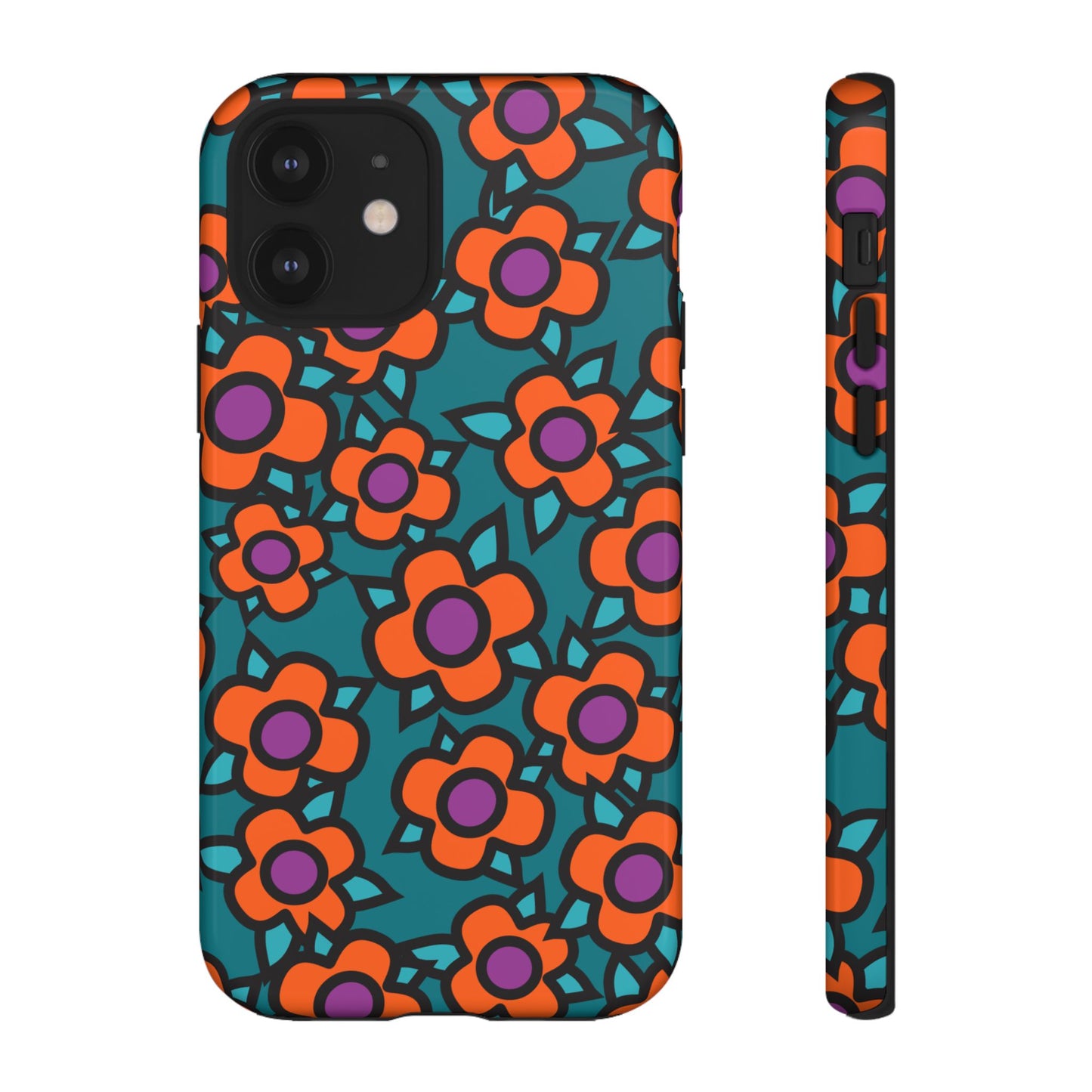 Floral Pop Tough Phone Case — Retro Orange & Teal Flower Pattern