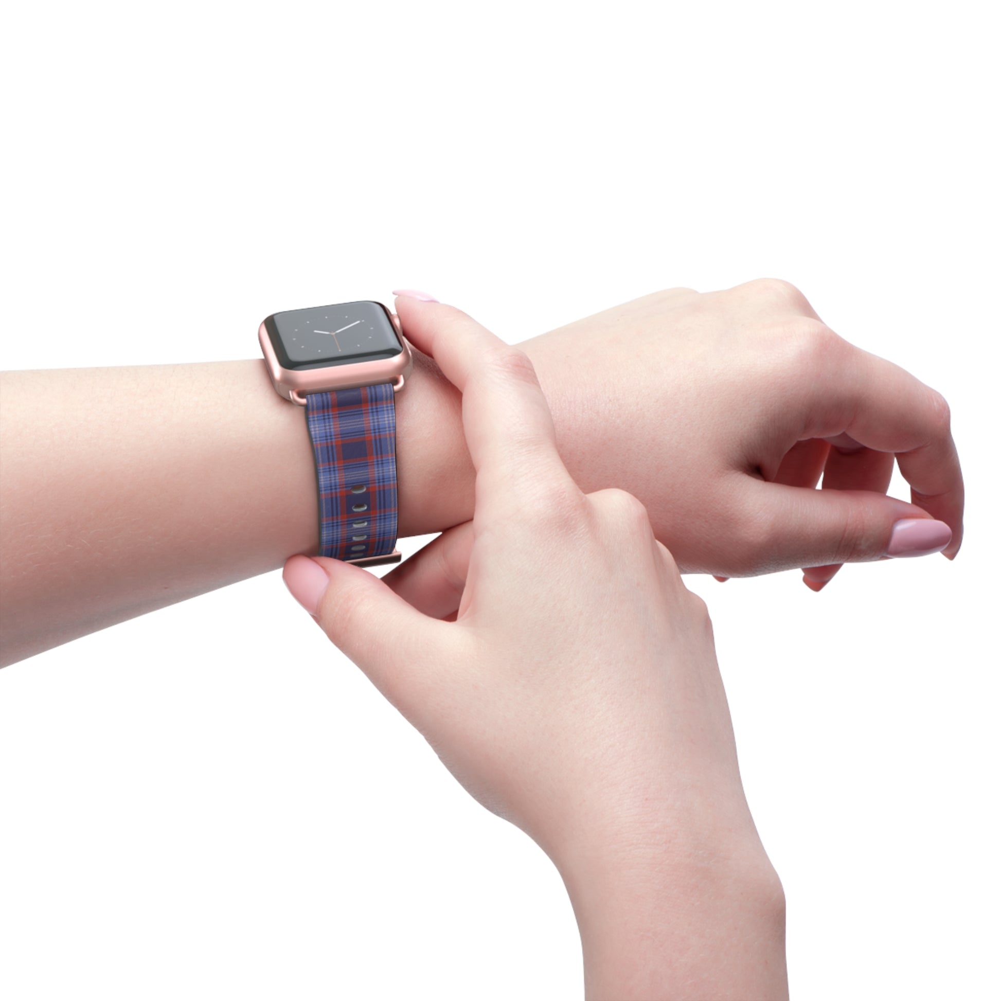 Apple Watch band in blue and red plaid, classic tartan strap, preppy style, perfect everyday band for men and women