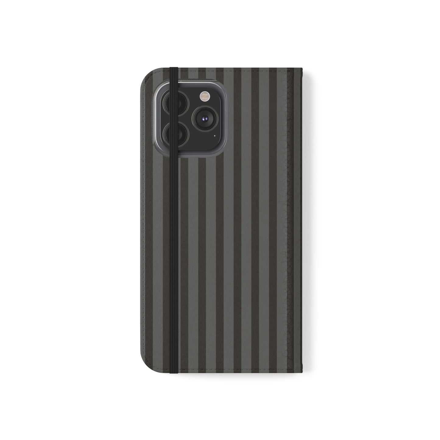 Striped Gray Flip Phone Case — Wallet Flip Case with Card Slots