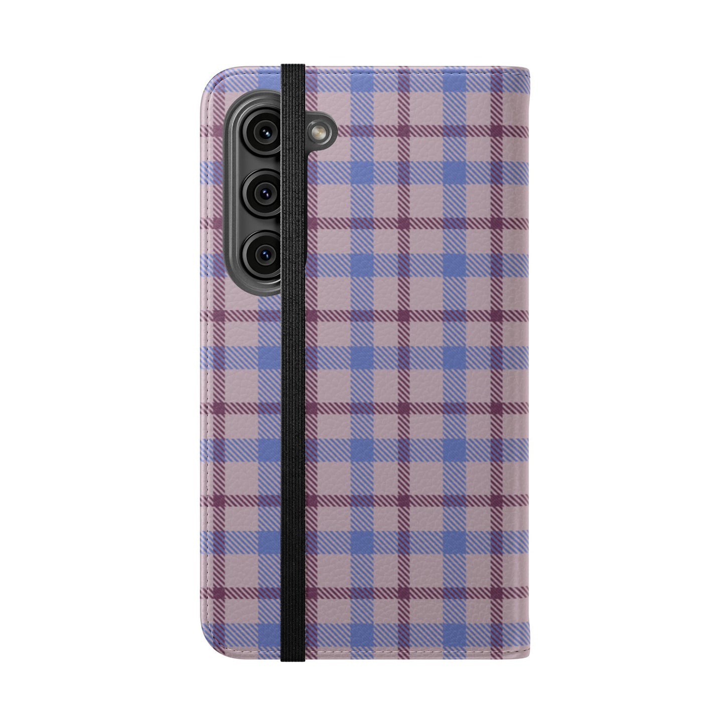 Tartan Flip Phone Case — Blue & Purple Plaid Wallet Cover