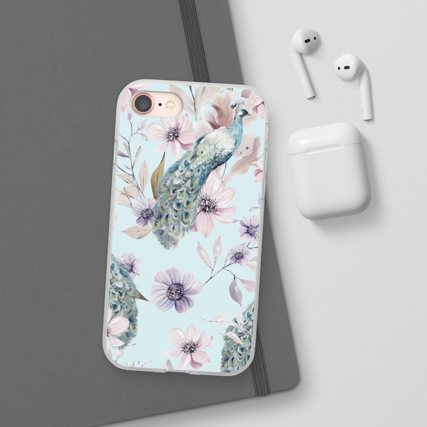 Peacock Floral Phone Case — Pastel Watercolor Bird Slim Case