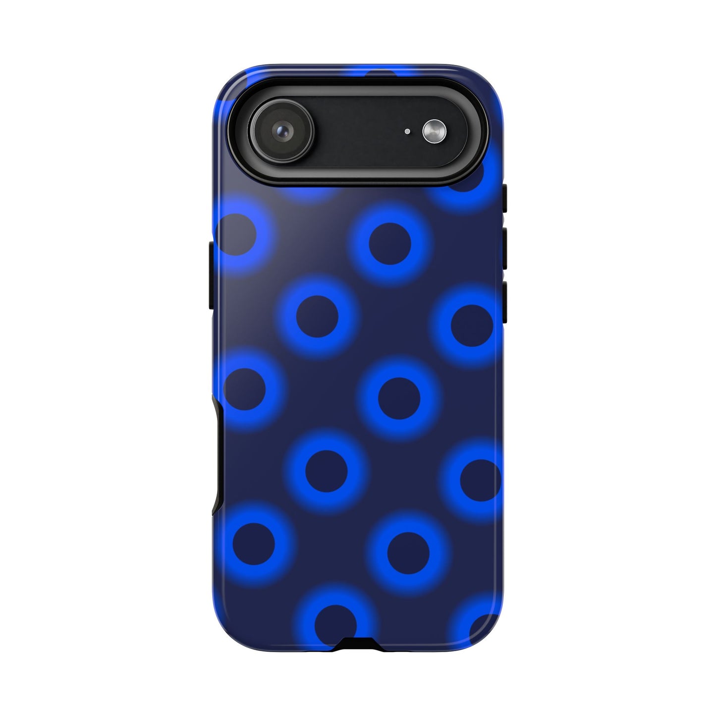 Blue Neon Dot Tough Phone Case — Protective iPhone Cover with Geometric Ring Pattern