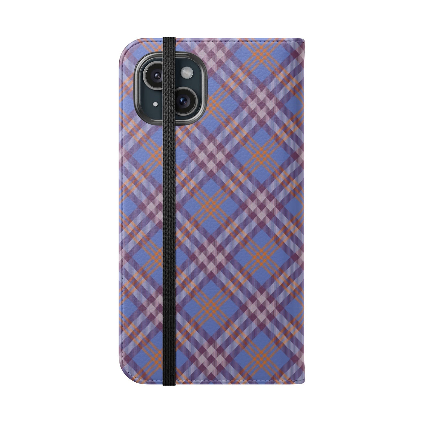 Tartan Flip Phone Case — Violet & Orange Plaid Wallet Cover