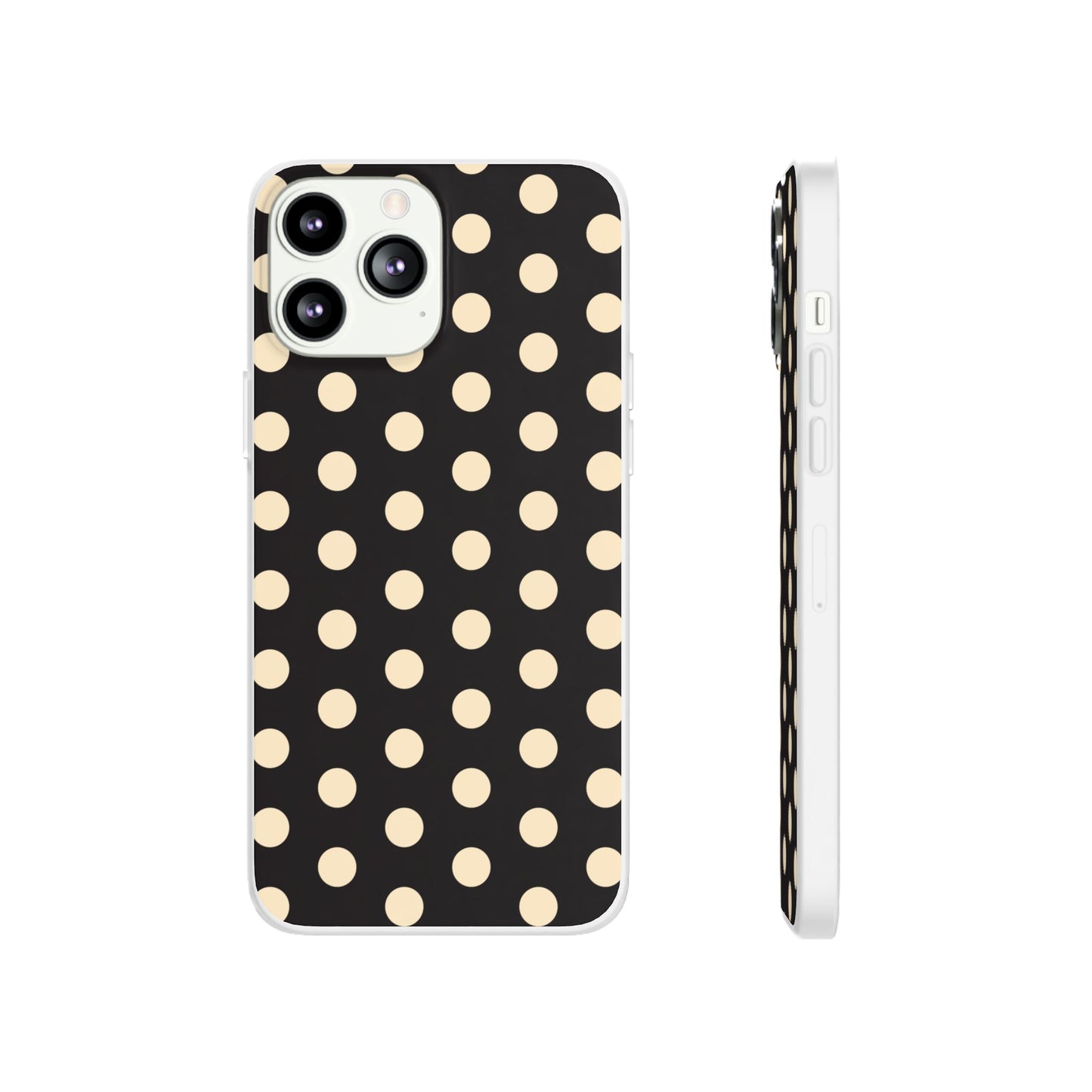 Black & Cream Retro Polka Dot Flexi Case for Apple iPhone, Samsung Galaxy.