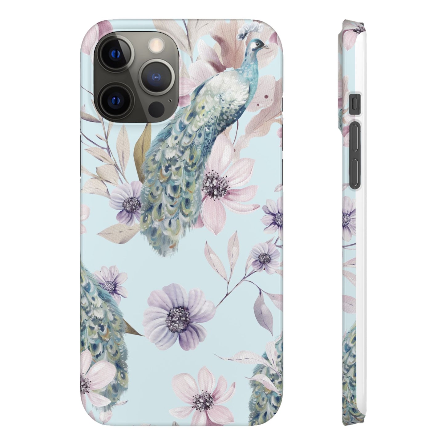 Watercolour Pastel Peacock Floral Snap Phone Case for Apple iPhone and Samsung Galaxy.