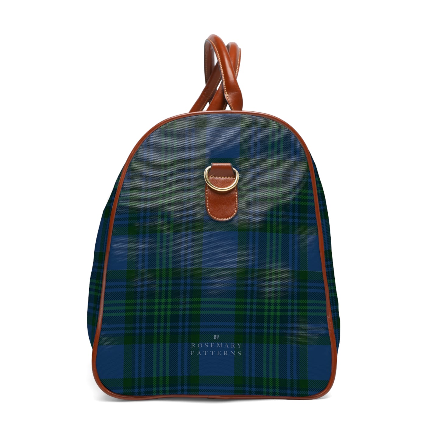 Tartan weekender bag with brown leather handles, waterproof duffel, perfect as a stylish airport carryon