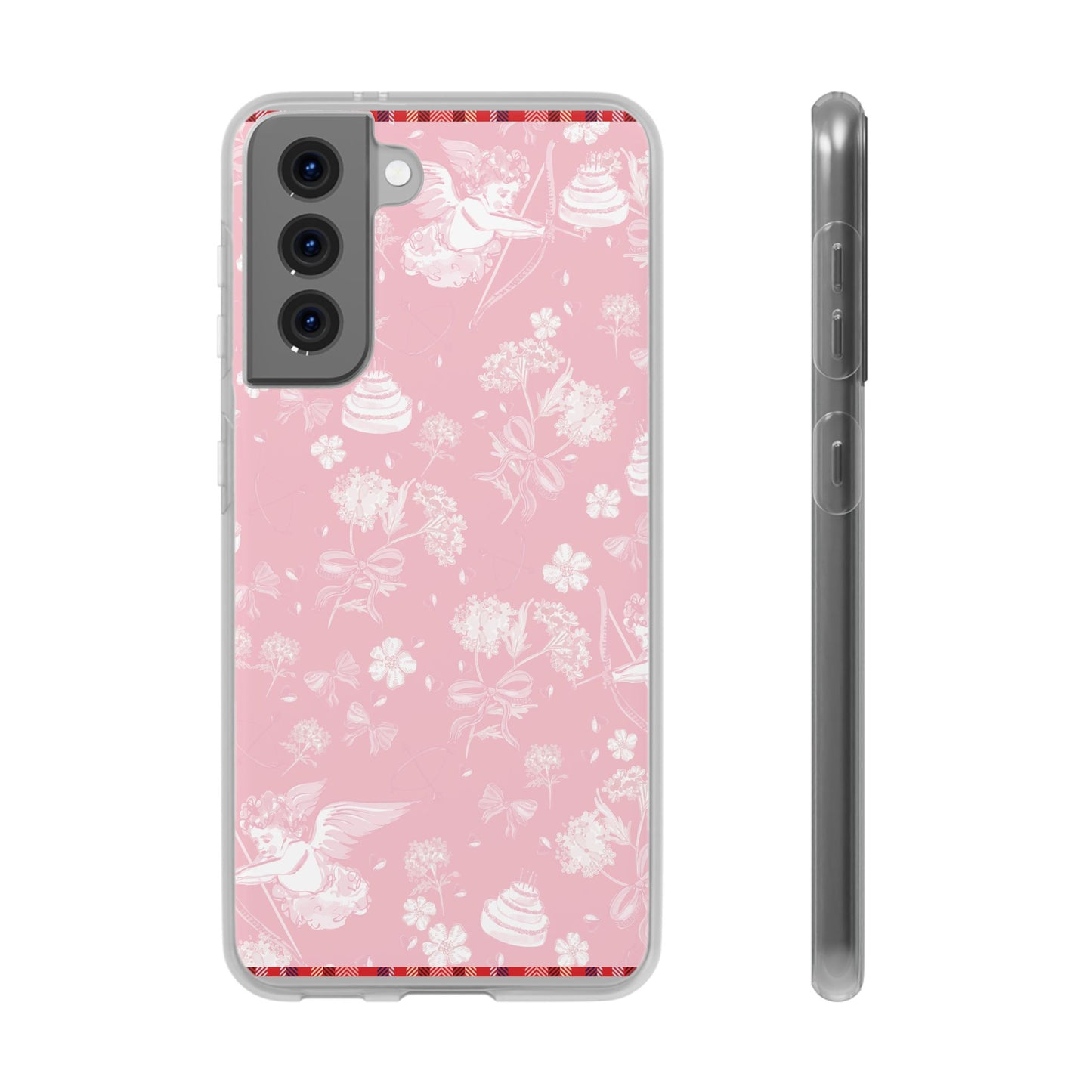 Pink Floral Cherub Flexi Phone Case for Apple iPhone and Samsung Galaxy.
