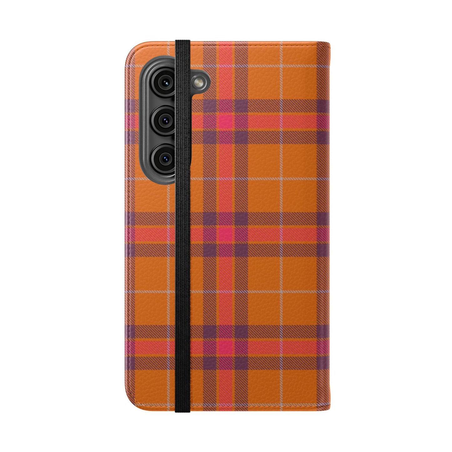 Tartan Flip Phone Case — Orange, Purple & Red Plaid Wallet Cover