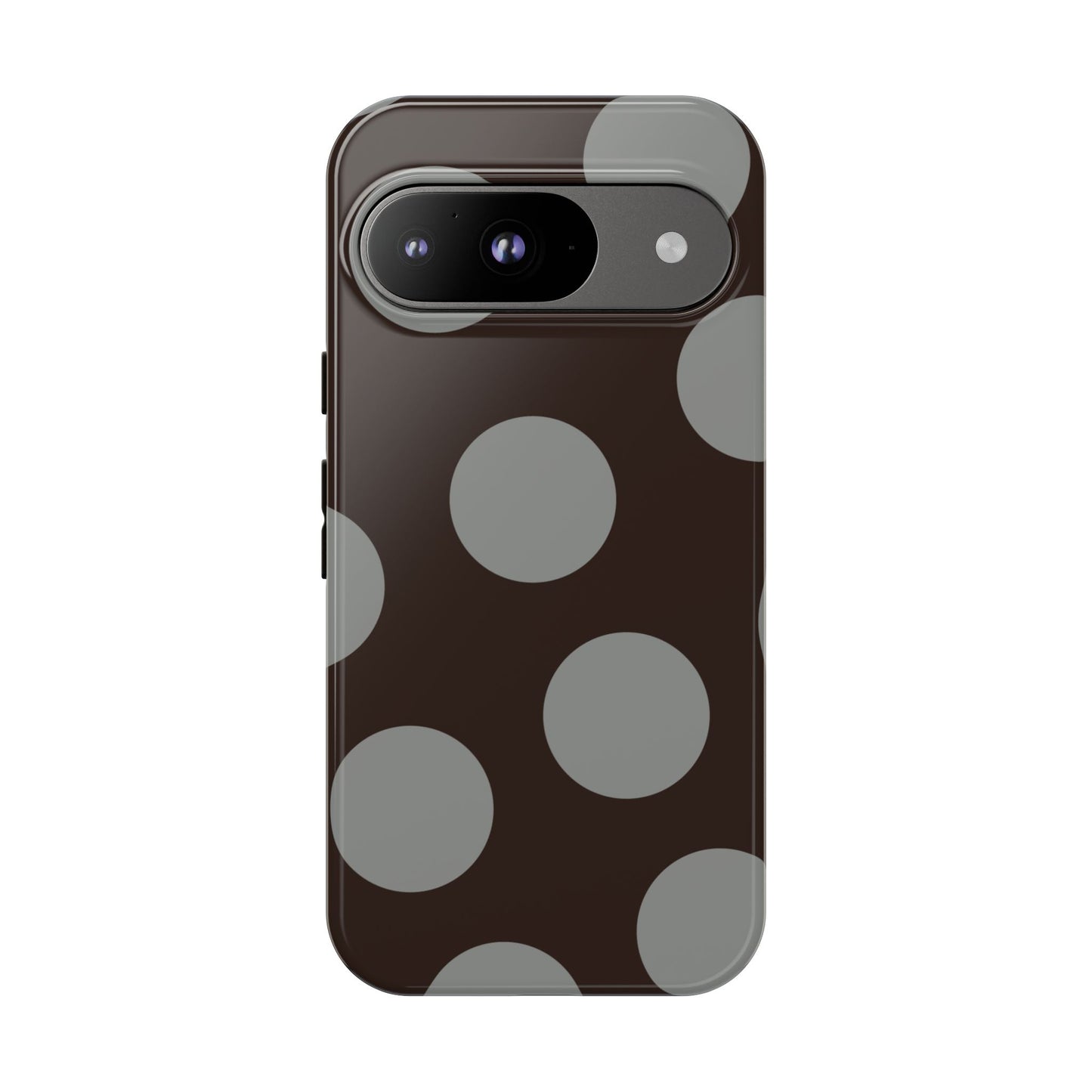 Polka Dot Tough Phone Case – Brown & Gray Retro Dot Protective Cover