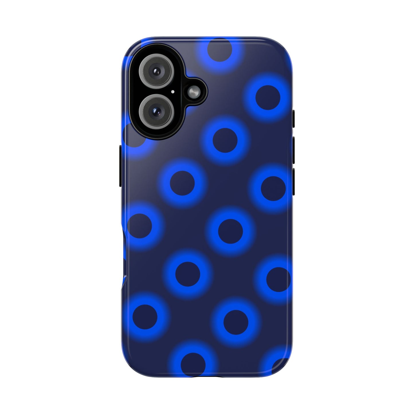 Blue Neon Dot Tough Phone Case — Protective iPhone Cover with Geometric Ring Pattern