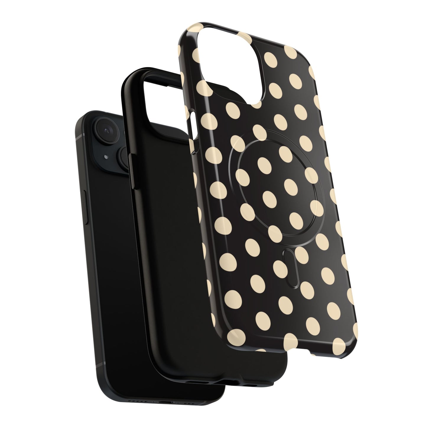 Polka Dot Magnetic Phone Case – Black & Cream Retro Spot Pattern