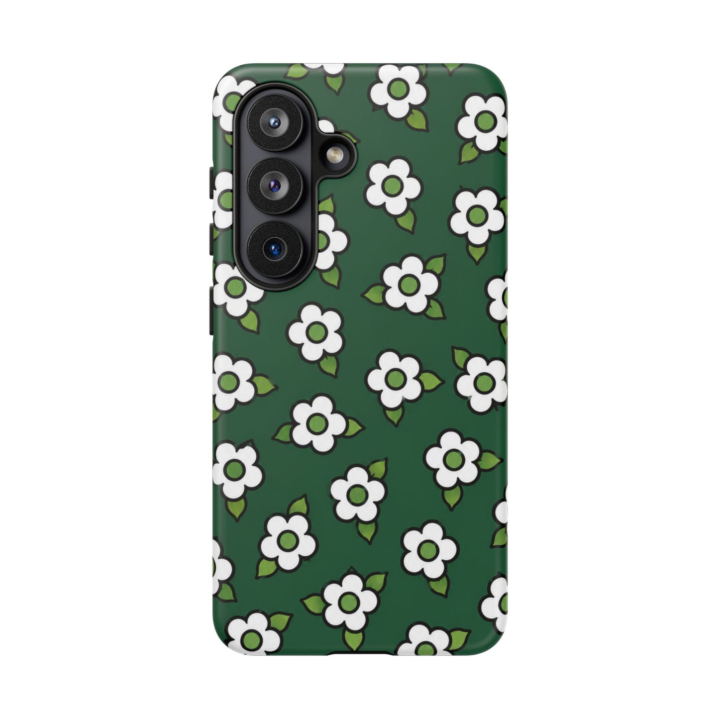Floral Tough Case — Green White Daisy Protective Phone Cover