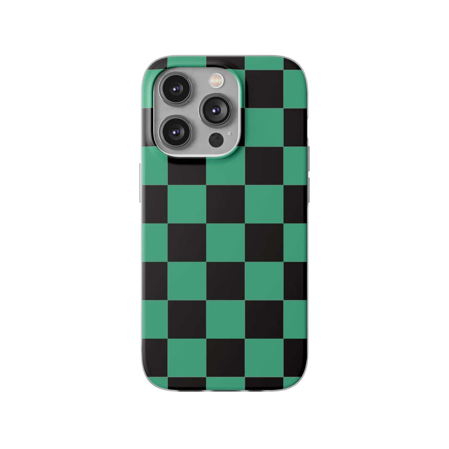 Tanjiro Checkerboard Green and Black Flexi Phone Case for Apple iPhone and Samsung Galaxy.