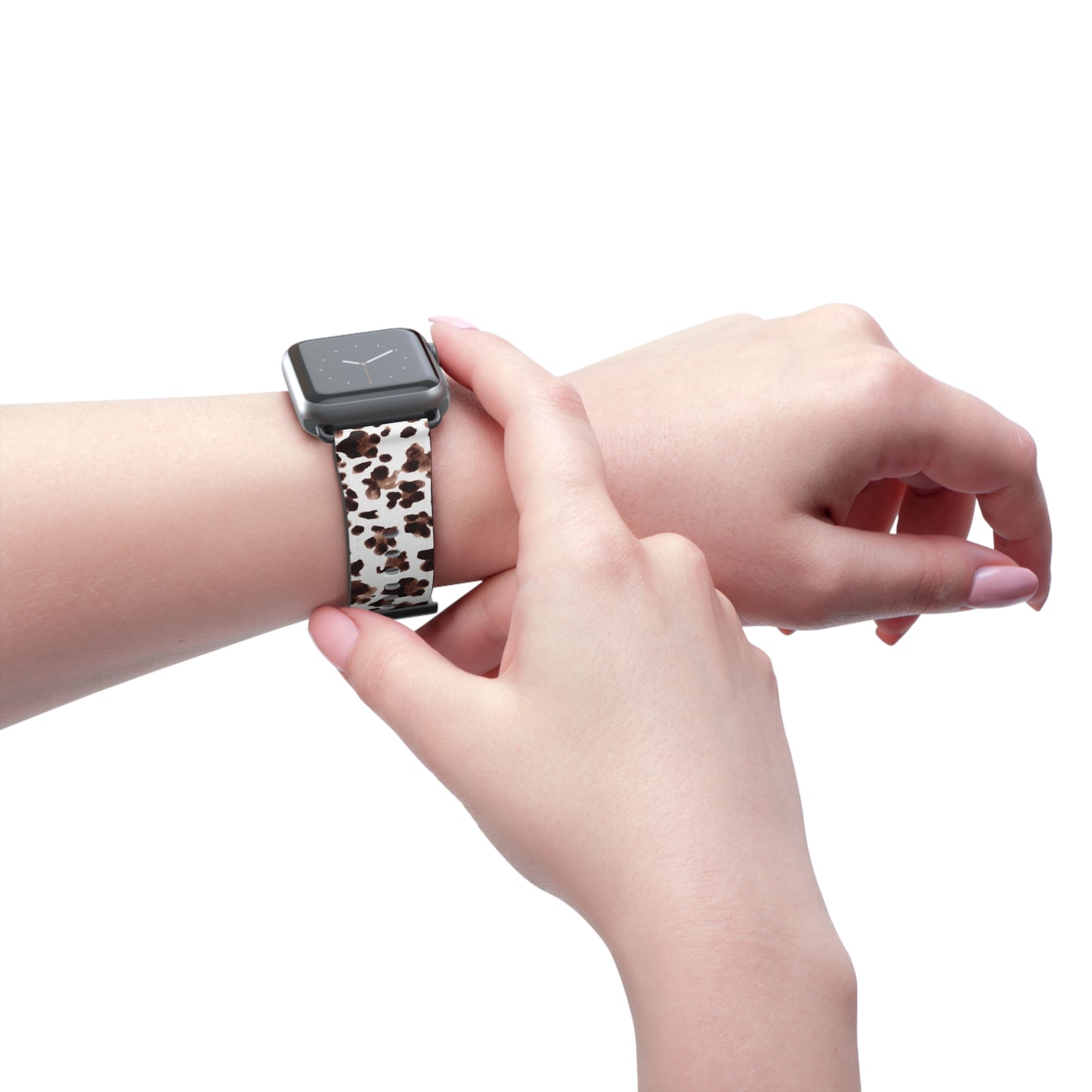 Leopard Print Leather Watch Band — Brown & White Patterned Strap for Apple Watch